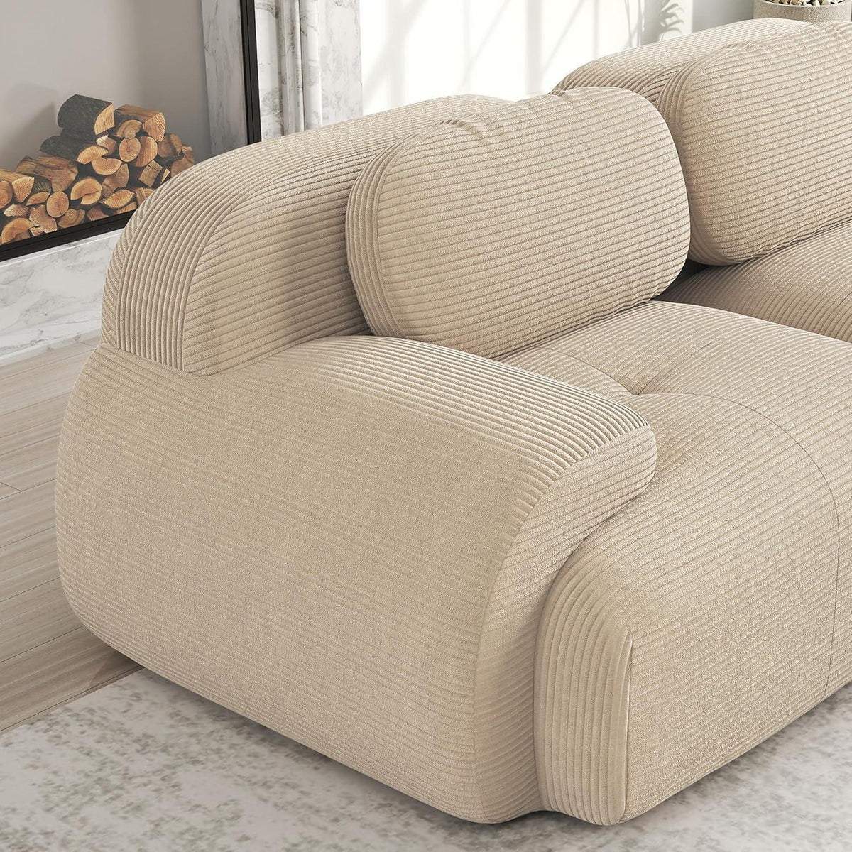 4-Sitzer Cord Sofa Beige – Modernes Wohnzimmer Sofa