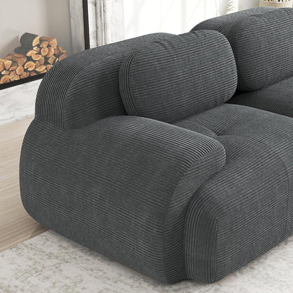 Modulares L-Form Sofa Grau mit Hocker – Cord Stoff für Wohnzimmer