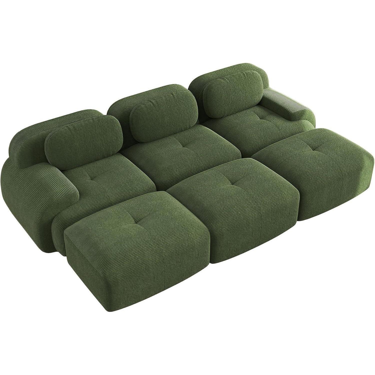 3-6 Sitzer Cord Sofa Grün – Modulares Wohnzimmer Sofa mit Hockern