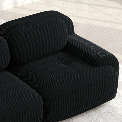 U-förmiges Cord Sofa (4-Sitzer + 2 Hocker) Schwarz