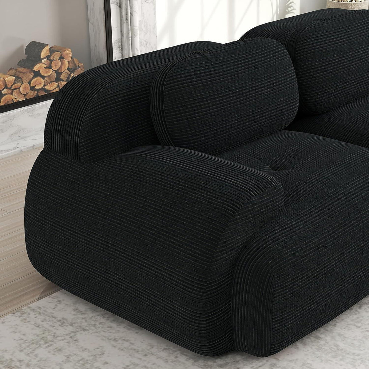 U-förmiges Cord Sofa (4-Sitzer + 2 Hocker) Schwarz