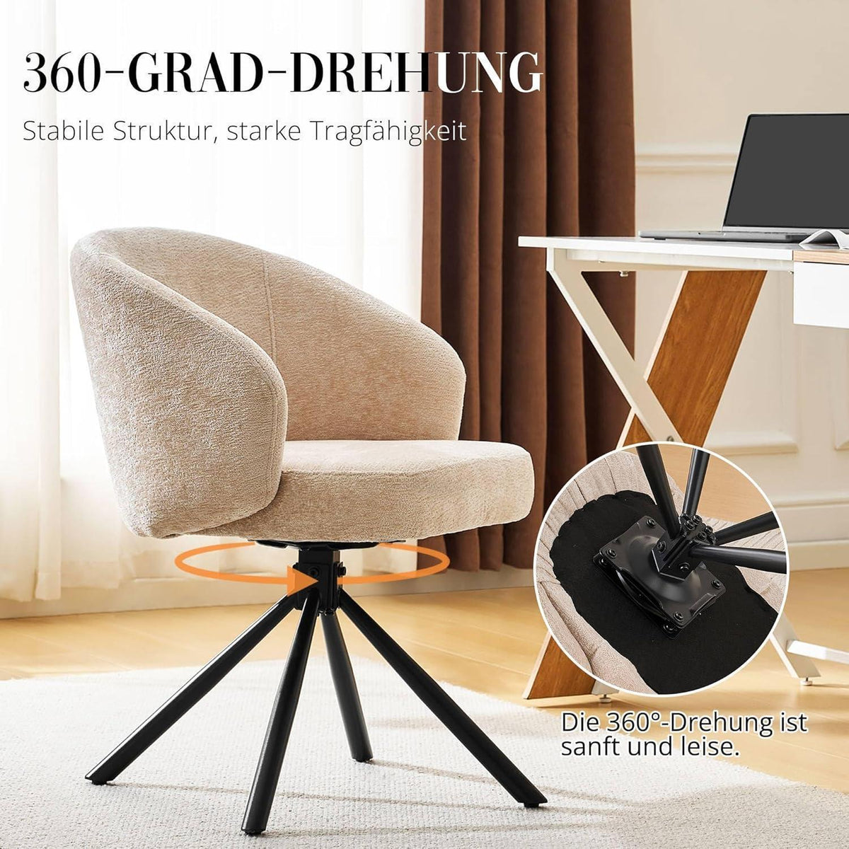 Drehbarer Esszimmerstuhl mit Samtbezug, Beige