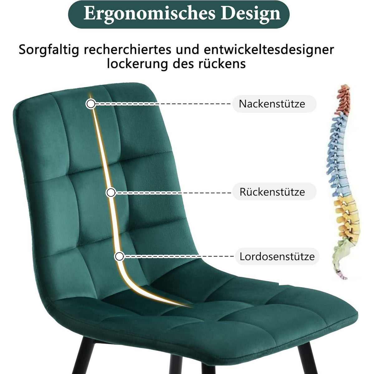 Essgruppen Schwarz Grün mit Samtstühlen 68x117cm