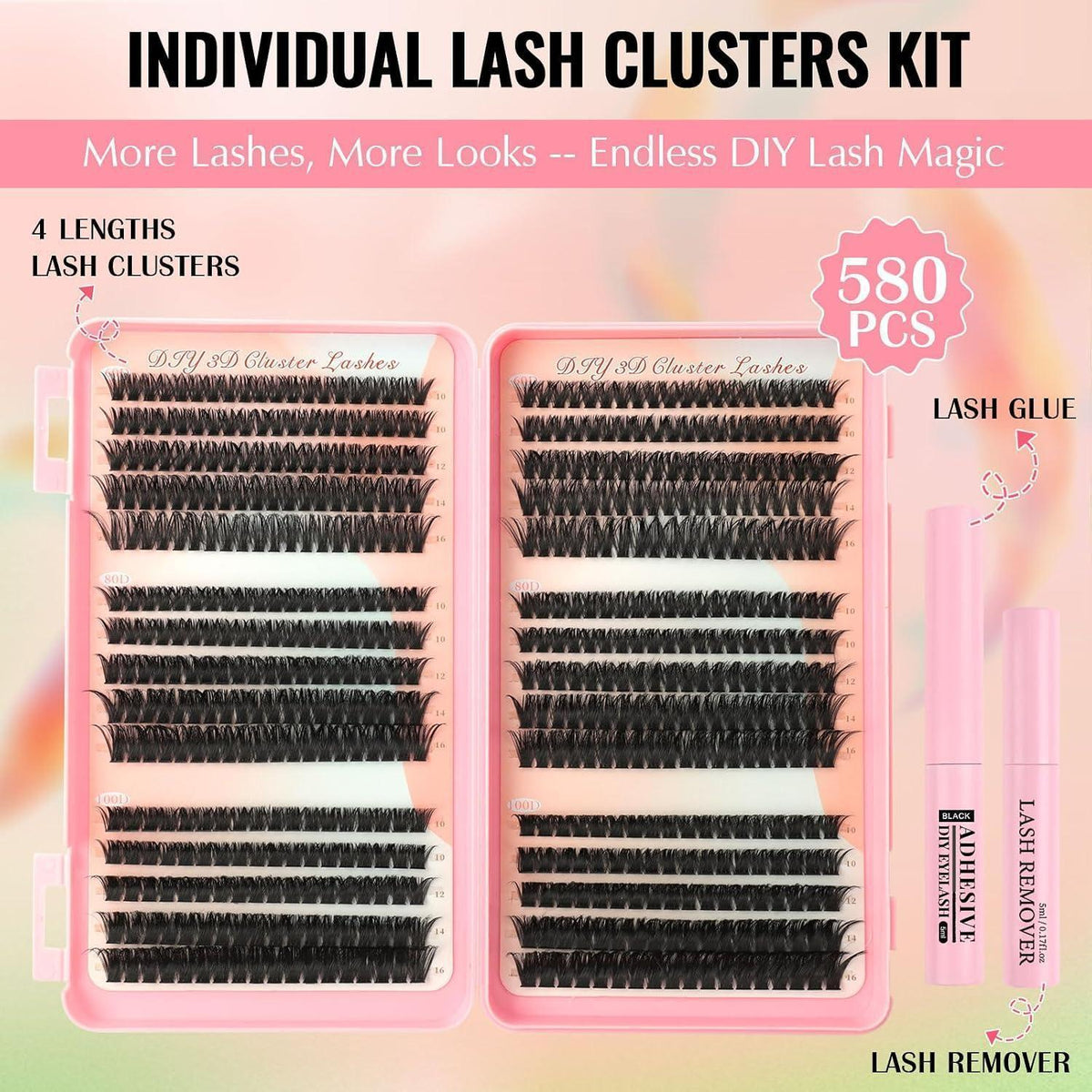 Wimpern Extensions Kit 580 St. | 10-16mm | Kleber & Entferner