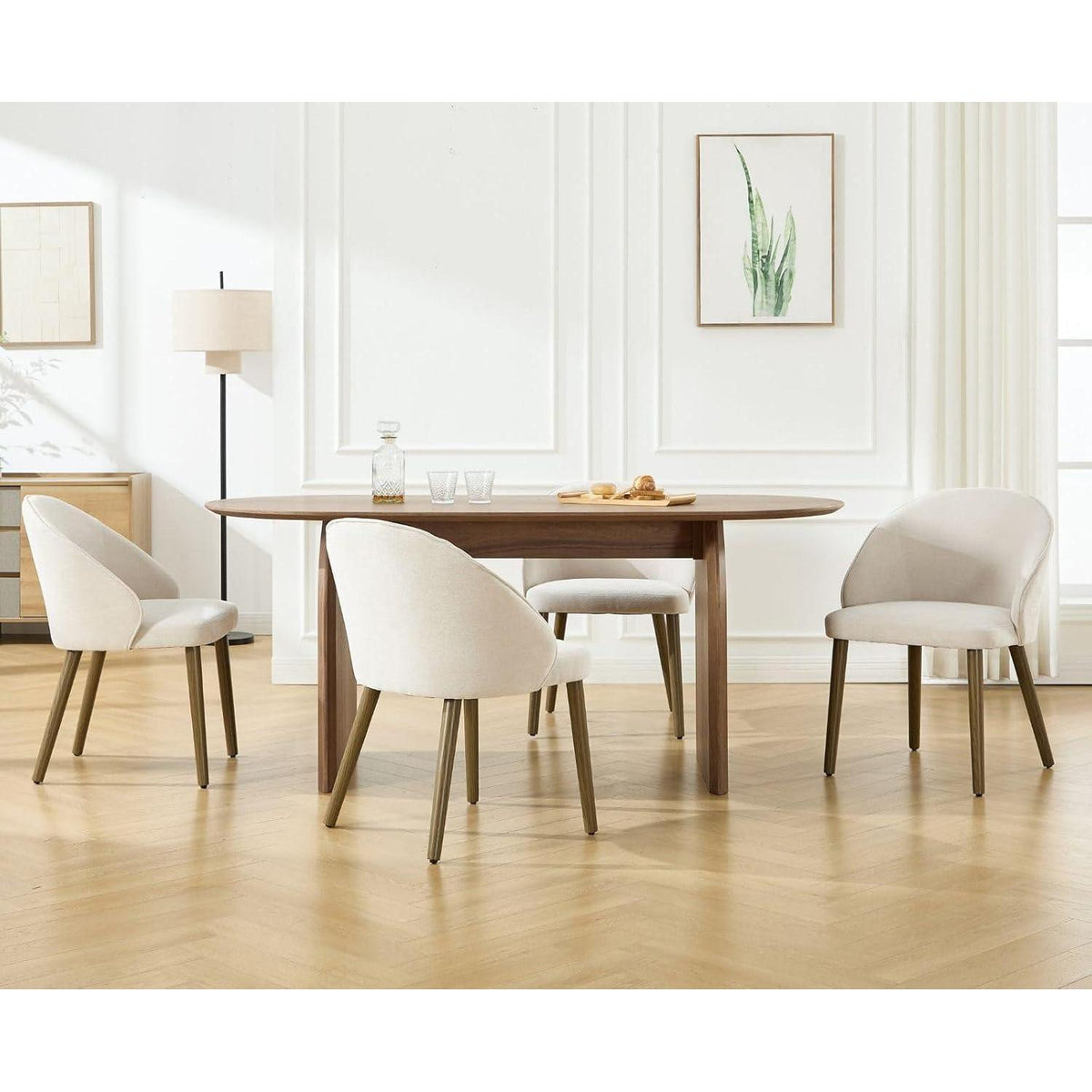 Moderne Esszimmerstühle Set 4 – Beige Polsterstühle mit Holzbeinen