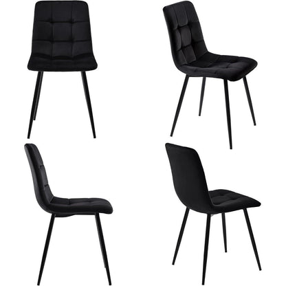 Moderner Esstisch Set Schwarz mit 4 Samtstühlen 140x80cm