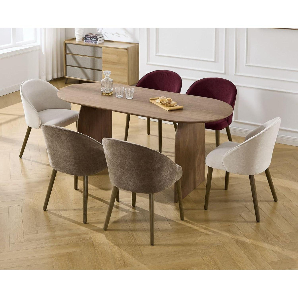 Moderne Esszimmerstühle 2er Set – Beige Polsterstühle mit Holzbeinen