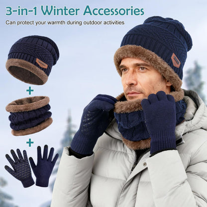 3-teiliges Winterset: Mütze, Schal & Handschuhe mit Fleecefutter