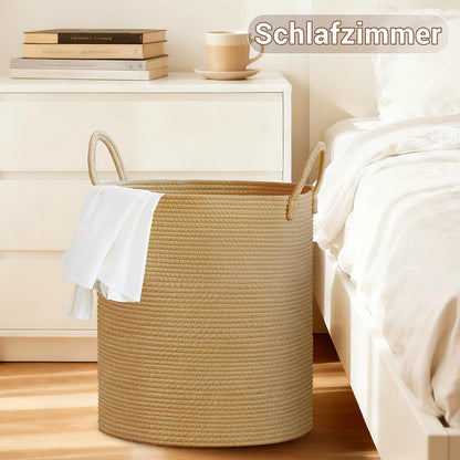Großer Geflochtener Wäschekorb 100L mit Baumwollhenkeln