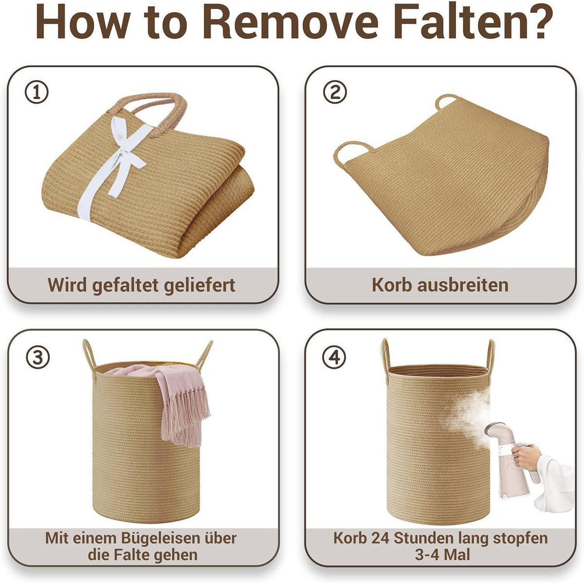 Großer Geflochtener Wäschekorb 100L mit Baumwollhenkeln