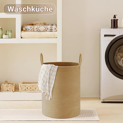 Geflochtener Wäschekorb 58L mit Baumwollhenkeln