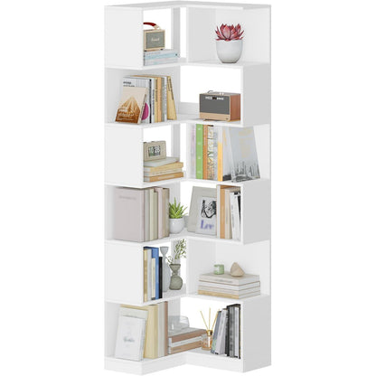 7-Stöckiges Eckregal Weiß – L-förmiges Bücherregal für Wohnzimmer