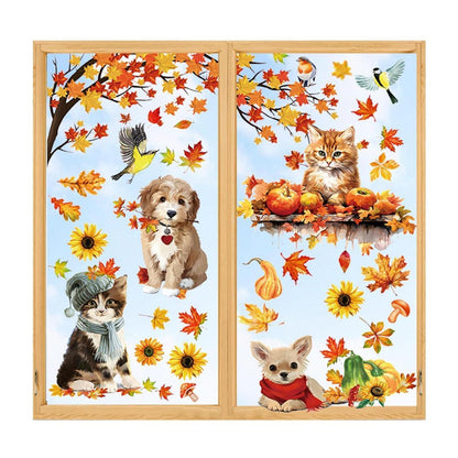 9x Herbst Fensterbilder – Süße Tiere & Herbstmotive