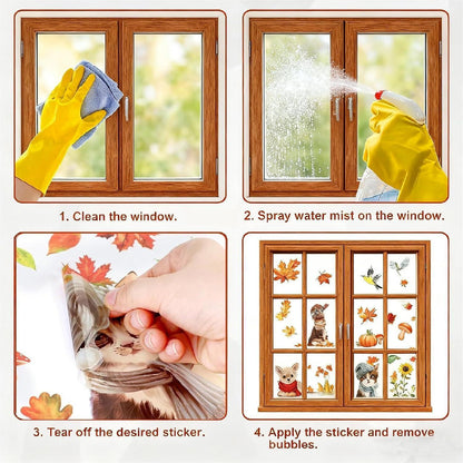 9x Herbst Fensterbilder – Süße Tiere & Herbstmotive