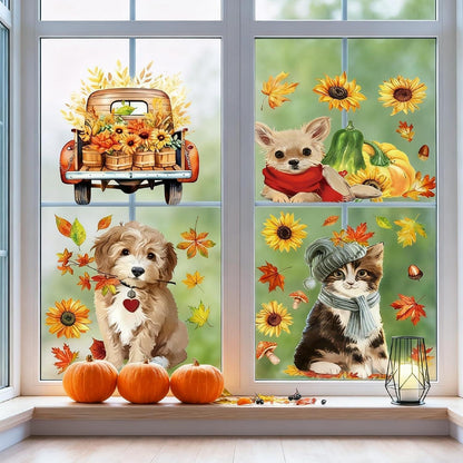 9x Herbst Fensterbilder – Süße Tiere & Herbstmotive