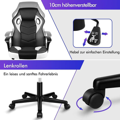 Ergonomischer Gaming-Stuhl mit mittlerer Rückenlehne, Weiß Mega