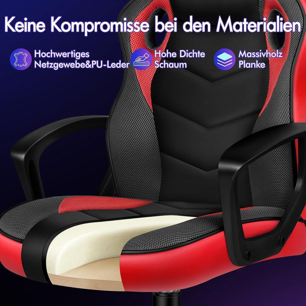 Ergonomischer Gaming-Stuhl mit mittlerer Rückenlehne, Rot Mega