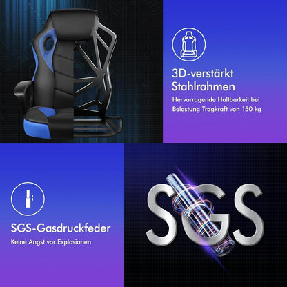 Ergonomischer Gaming-Stuhl mit mittlerer Rückenlehne, Blau
