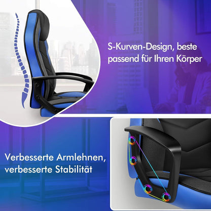 Ergonomischer Gaming-Stuhl mit mittlerer Rückenlehne, Blau