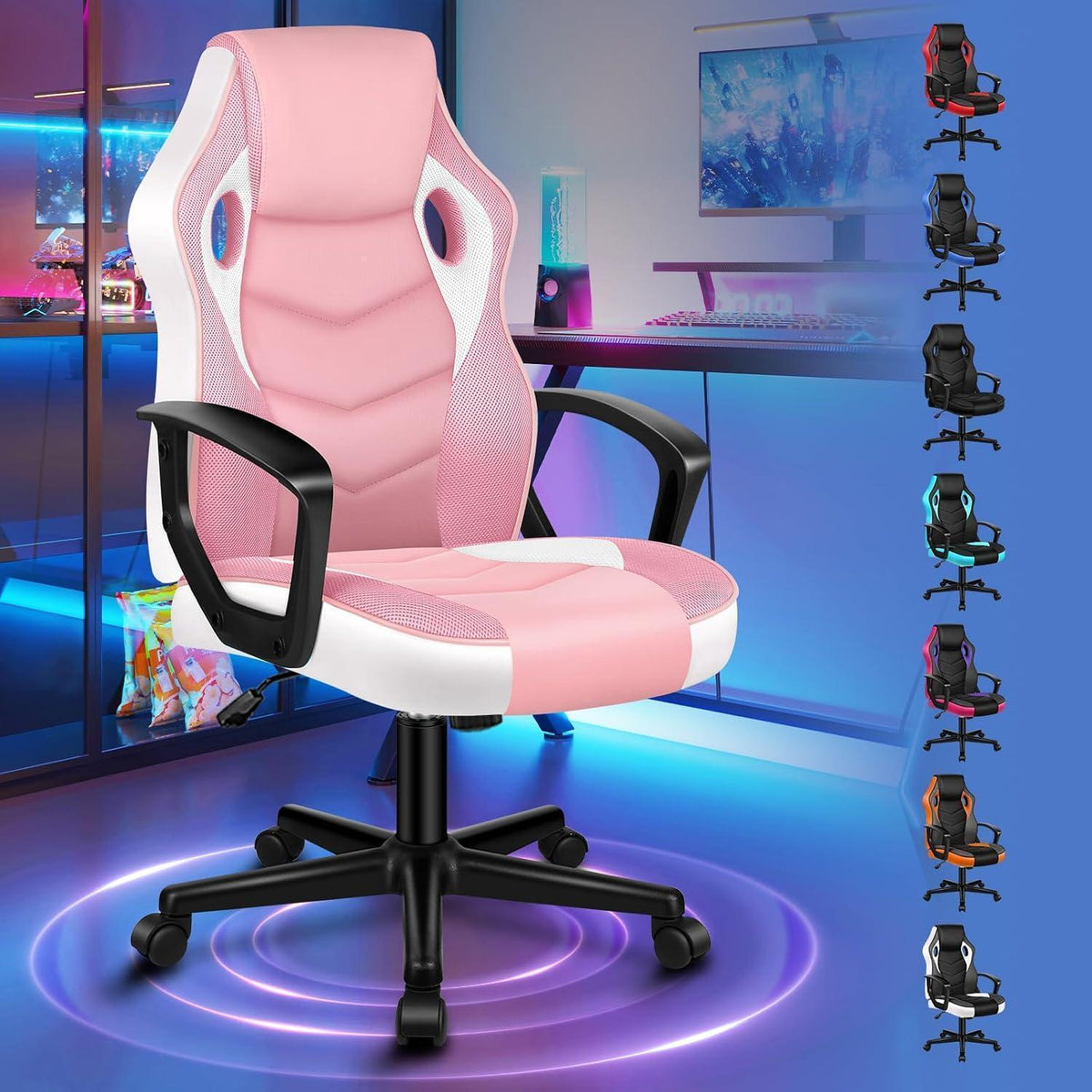 Ergonomischer Gaming-Stuhl mit mittlerer Rückenlehne, Rosa Mega