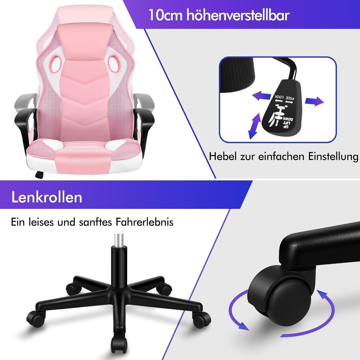 Ergonomischer Gaming-Stuhl mit mittlerer Rückenlehne, Rosa Mega