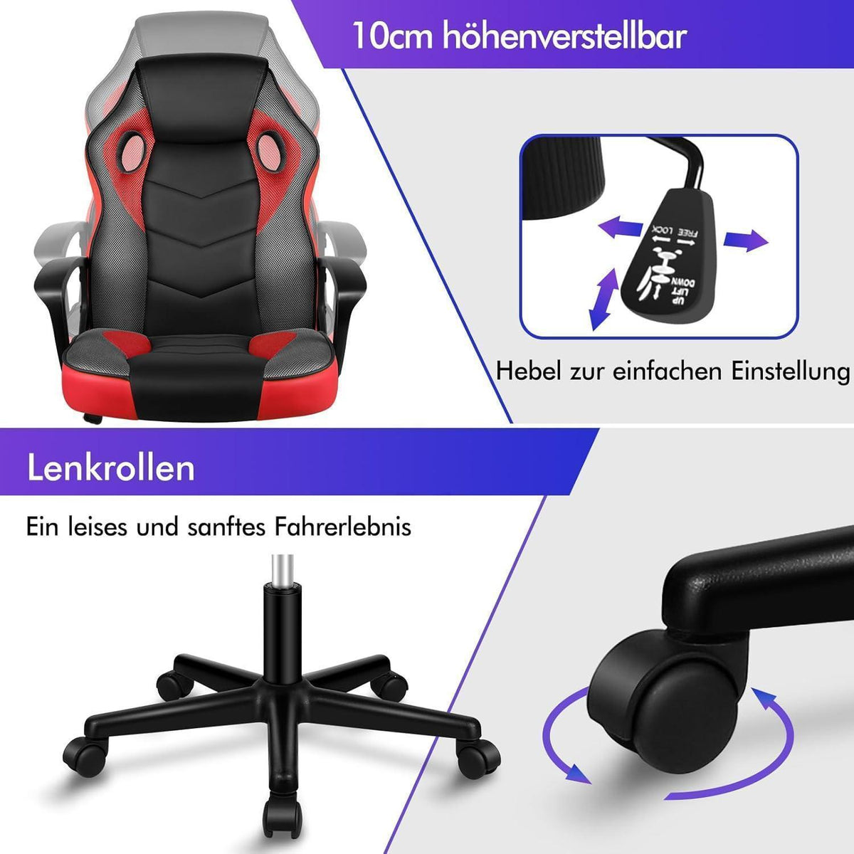Ergonomischer Gaming-Schreibtischstuhl Rot Mega, 150 kg belastbar