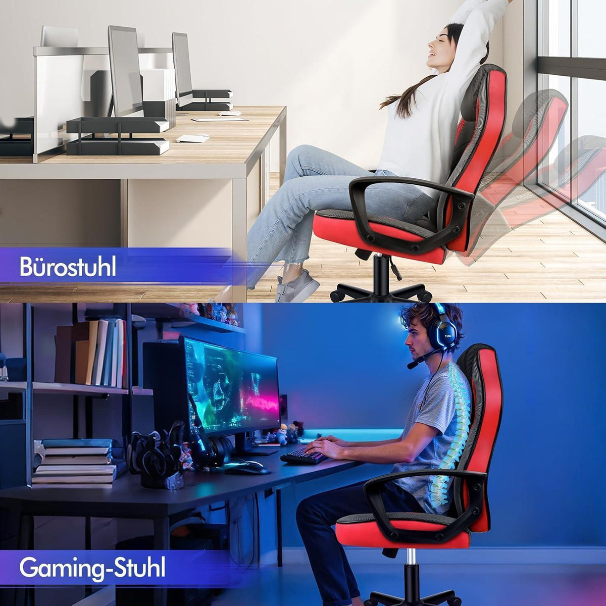 Ergonomischer Gaming-Schreibtischstuhl Rot Mega, 150 kg belastbar
