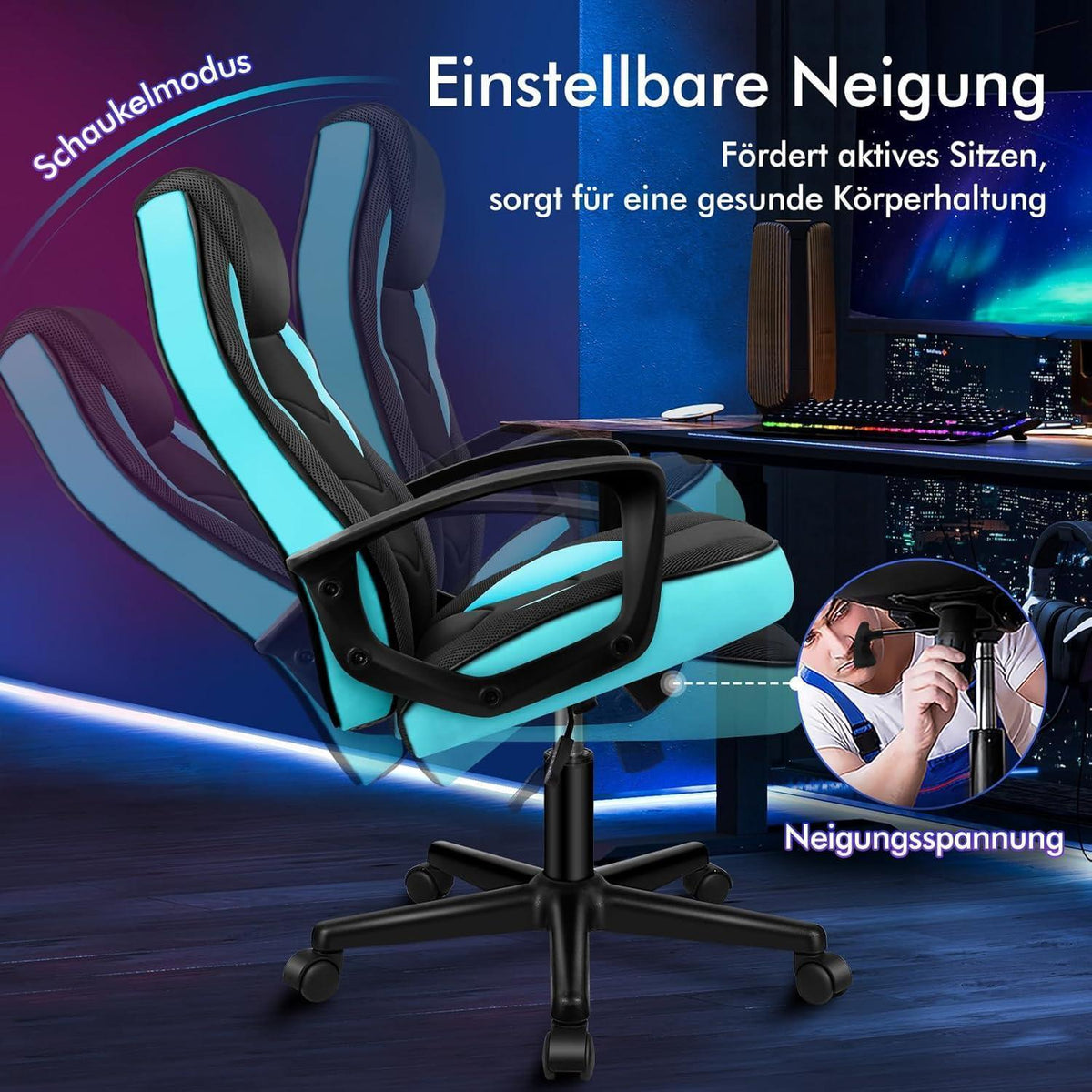 Ergonomischer Gaming-Schreibtischstuhl Cyan Mega