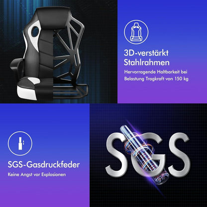 Ergonomischer Gaming-Schreibtischstuhl Weiß Mega, 150 kg belastbar