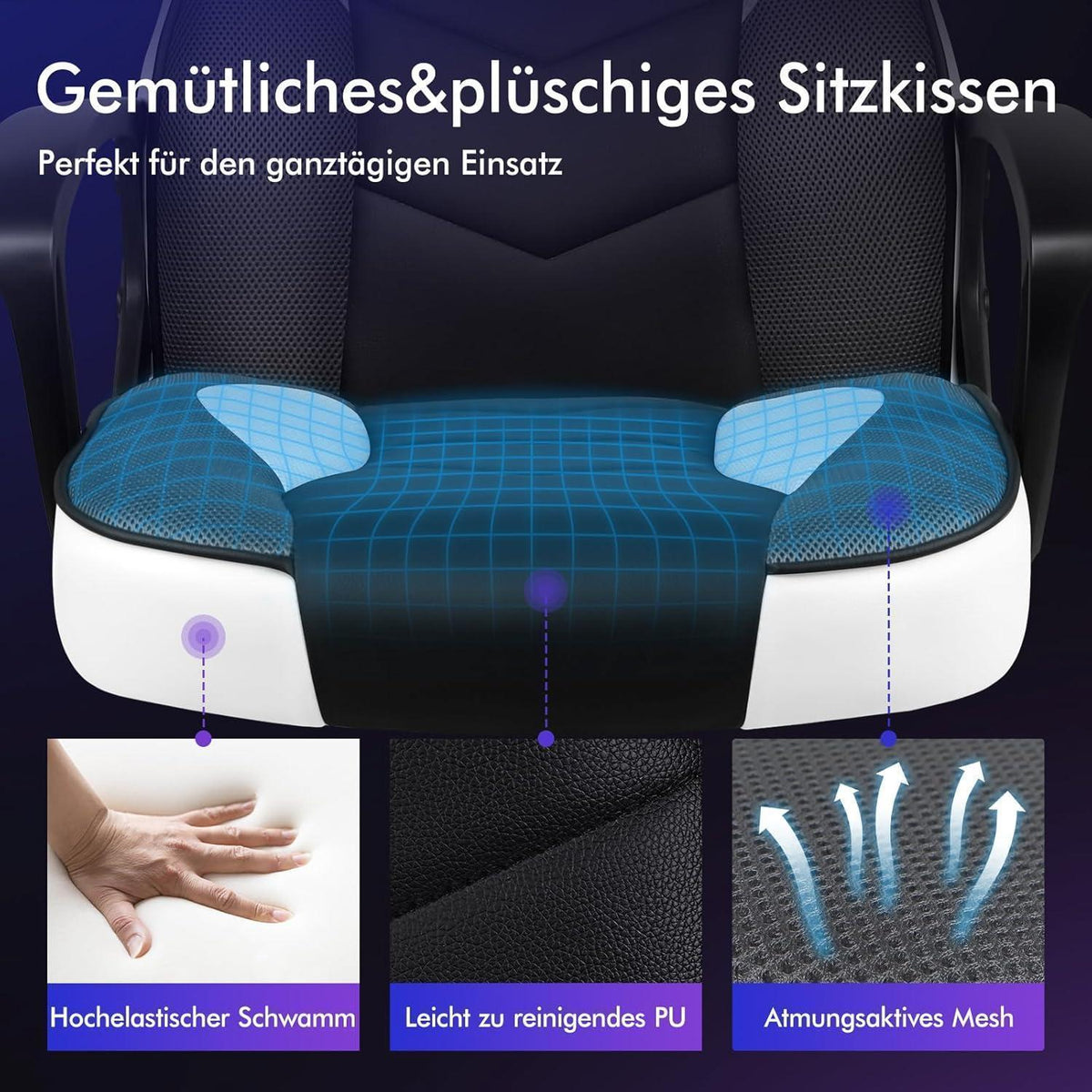 Ergonomischer Gaming-Schreibtischstuhl Weiß Mega, 150 kg belastbar