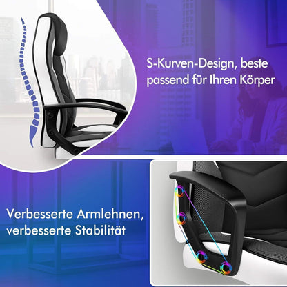Ergonomischer Gaming-Schreibtischstuhl Weiß Mega, 150 kg belastbar
