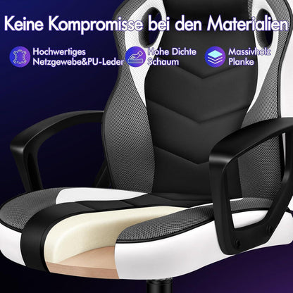 Ergonomischer Gaming-Schreibtischstuhl Weiß Mega, 150 kg belastbar