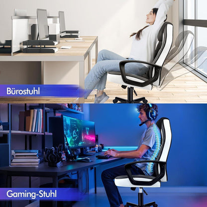 Ergonomischer Gaming-Schreibtischstuhl Weiß Mega, 150 kg belastbar