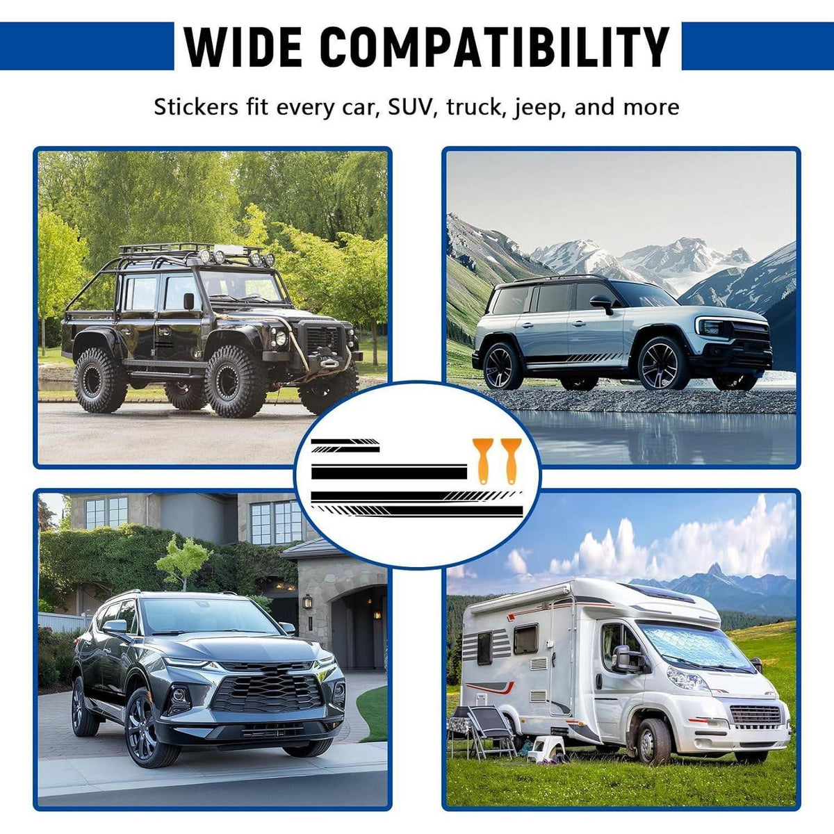 5x Auto Haubenstreifen Aufkleber – Racing Tuning Zierstreifen Schwarz
