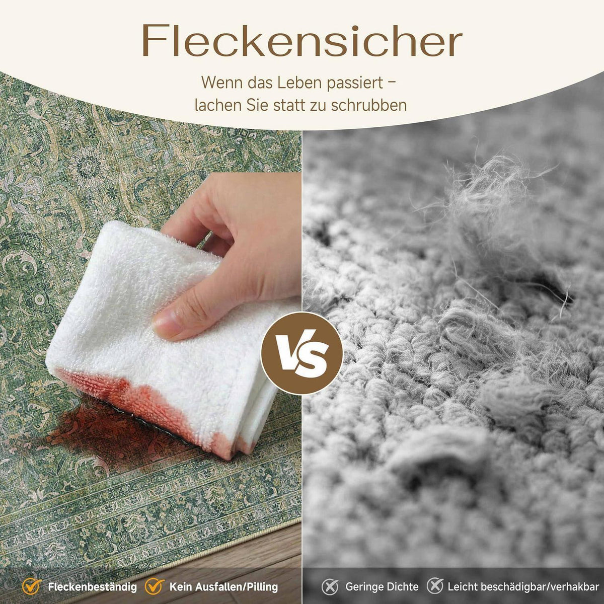 Grüner Vintage Teppich 160x230cm – Waschbar & Rutschfest