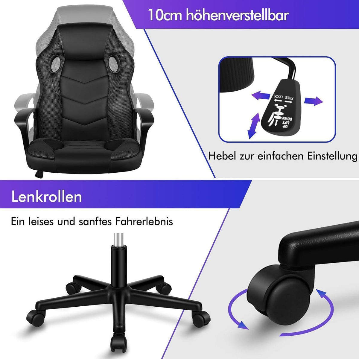 Ergonomischer Gaming-Schreibtischstuhl, höhenverstellbar, 150 kg belastbar