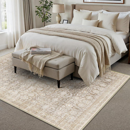 Vintage Teppich Beige 160x230cm Waschbar & Rutschfest