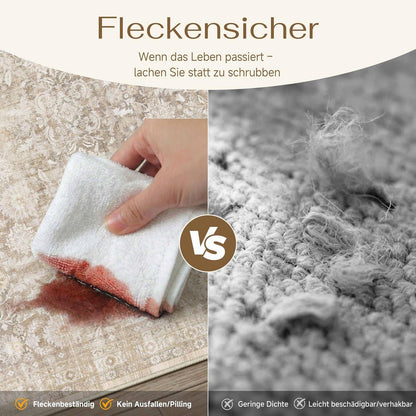 Vintage Teppich Beige 160x230cm Waschbar & Rutschfest