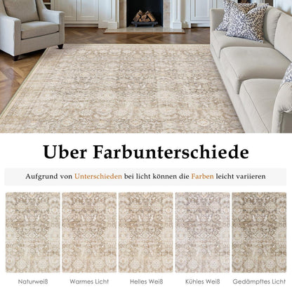 Vintage Teppich Wohnzimmer 200x300cm Waschbar Beige Rechteckig