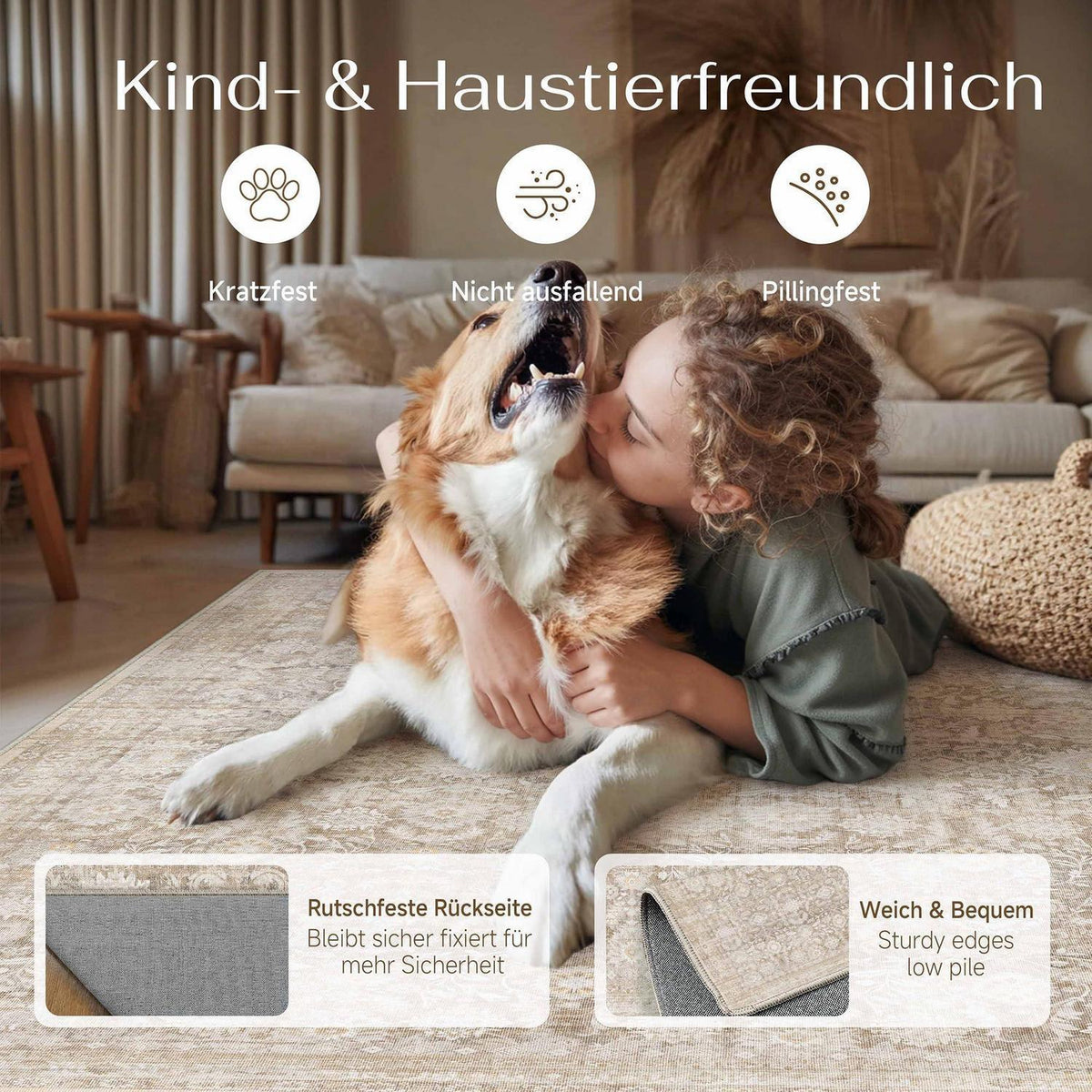 Vintage Teppich Wohnzimmer 300x400cm Beige Rechteckig