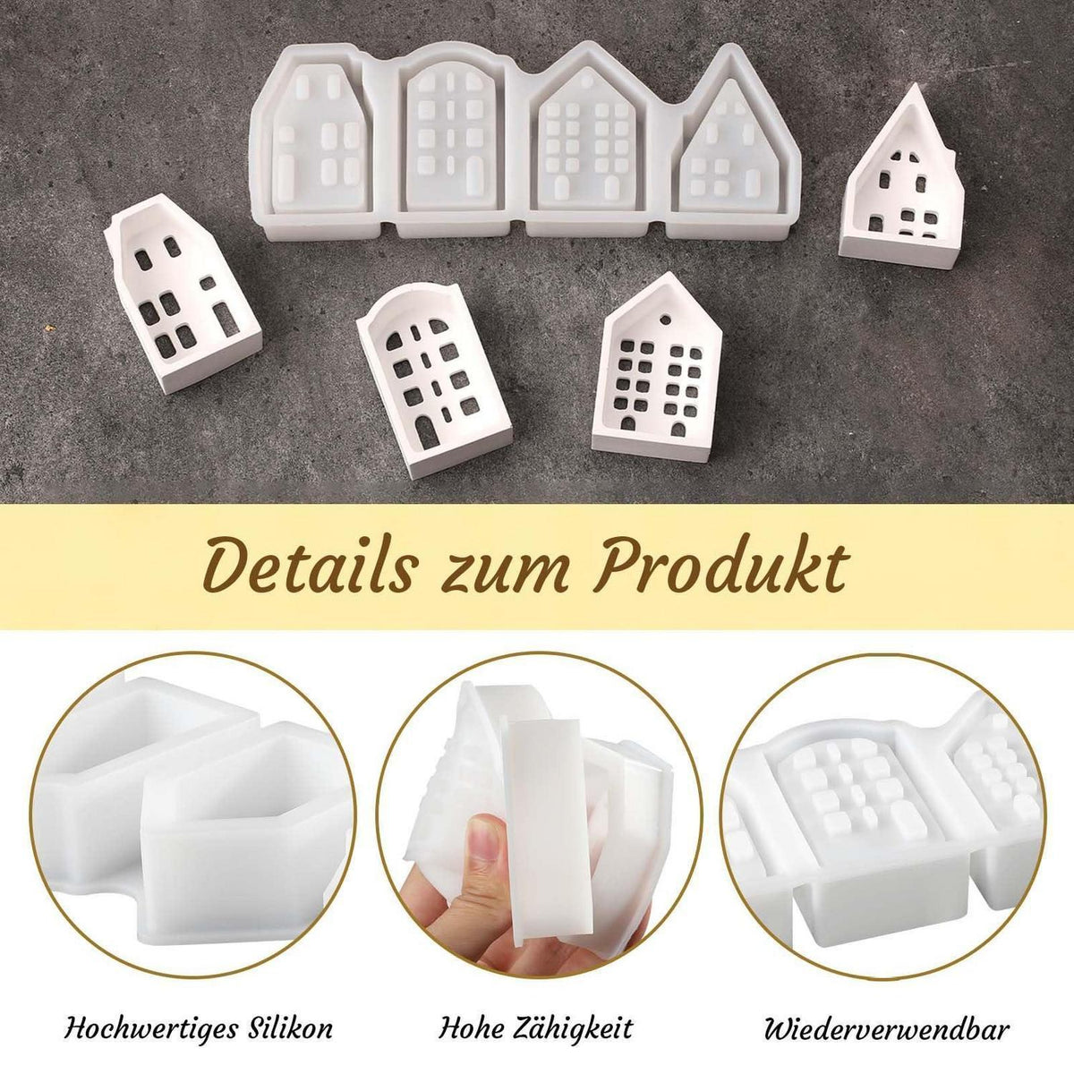 Silikonform Haus 4 Gitter – Gießform für Miniatur Deko & Harzkunst