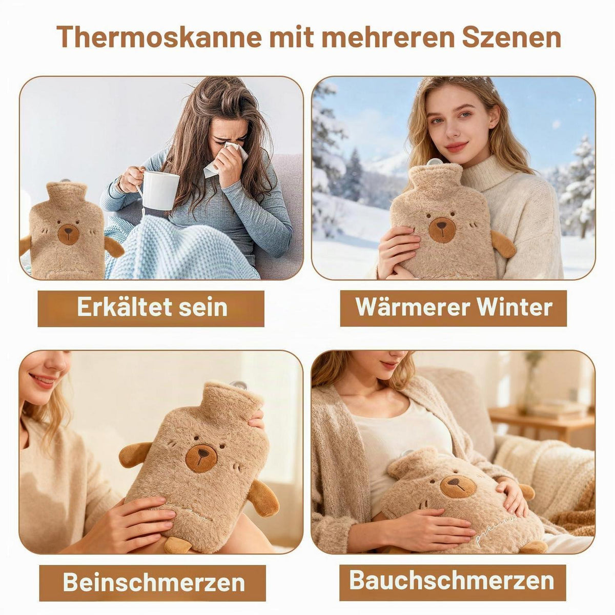 Wärmflasche mit Bezug, 2L, Bärenmuster, PVC & Vlies