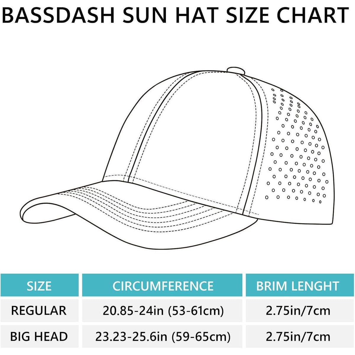 Baseball Cap UPF50+ Schnell Trocknend Wasserdicht – Big Head & Regular