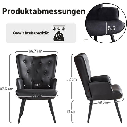 Ohrensessel Schwarz – Skandinavischer Relaxsessel mit PU-Leder