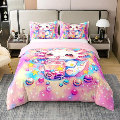 Axolotl Bettwäsche Set 135x200 Baumwolle Regenbogen Kawaii