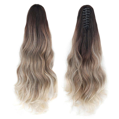Gewellter Pferdeschwanz Clip-In Extension, braun Ombre