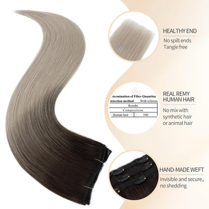 Echthaar Clip-in Extensions Schwarz-Grau Highlight 55cm
