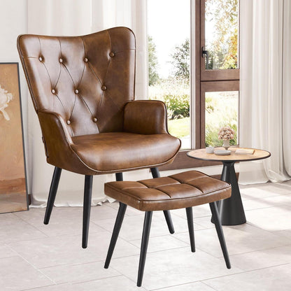 Ohrensessel mit Hocker, Braun – Bequemer Relaxsessel für Wohnzimmer