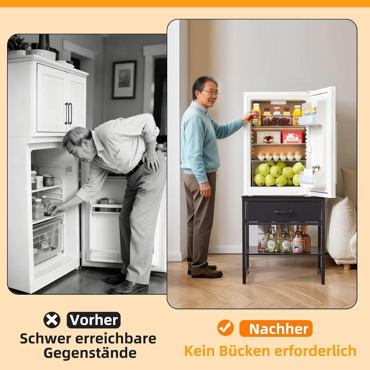 Verstellbarer Beistelltisch mit Schublade & Ablage – 50cm Schwarz
