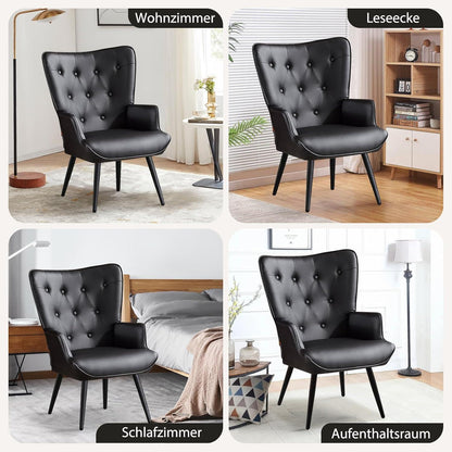 Ohrensessel 2er Set Schwarz – Skandinavischer Wohnzimmer Sessel